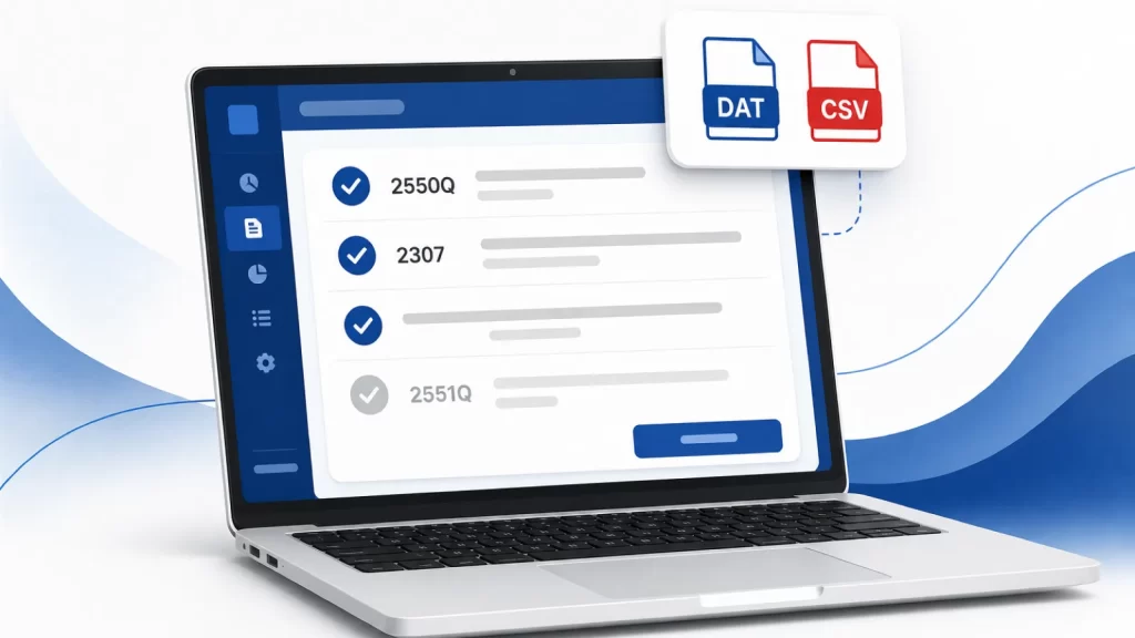 Oojeema quarterly BIR filing checklist with 2550Q 2307 and DAT CSV export