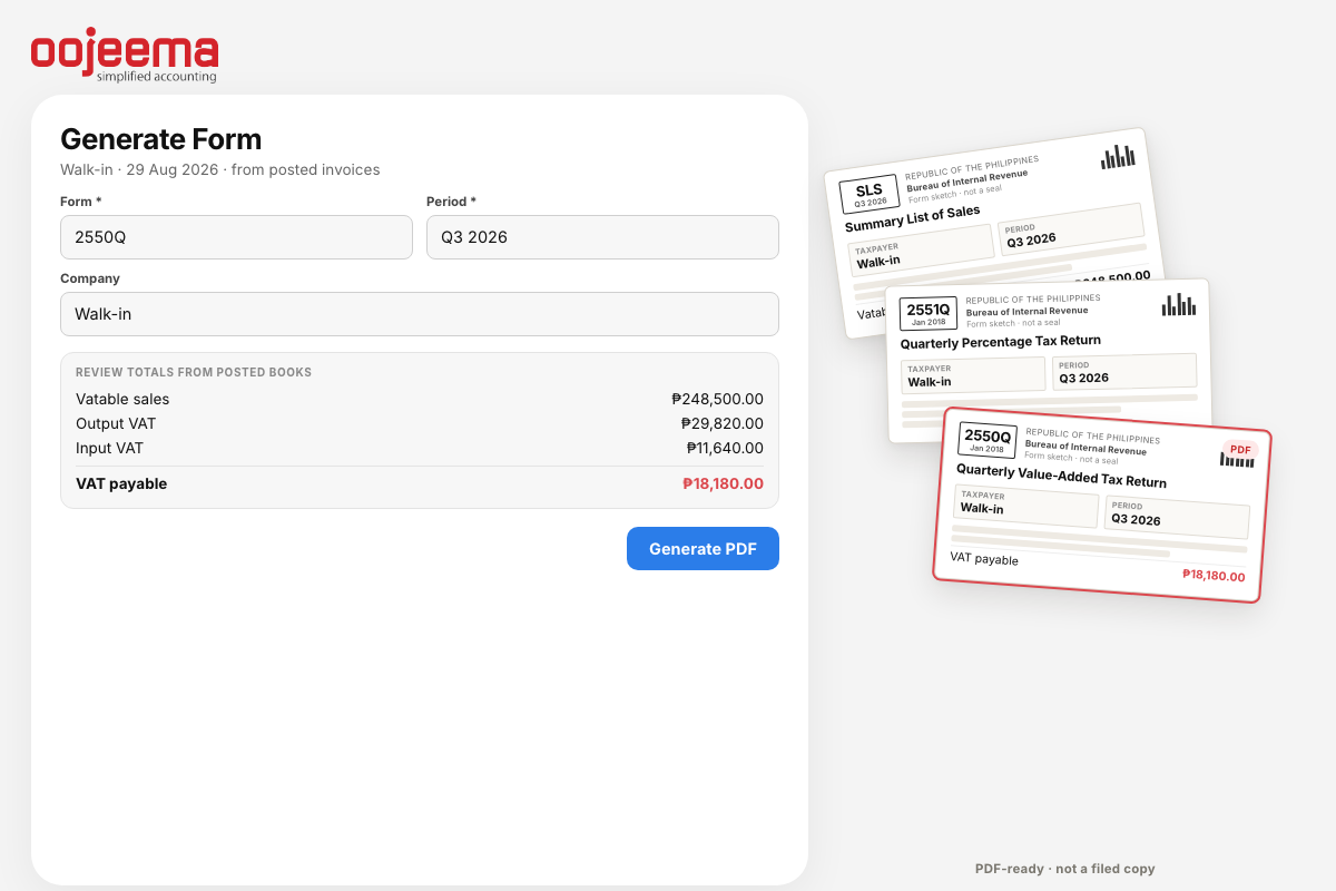 Generate 2550Q from posted invoices — 2550Q 2551Q SLS stack, PDF-ready not a filed copy
