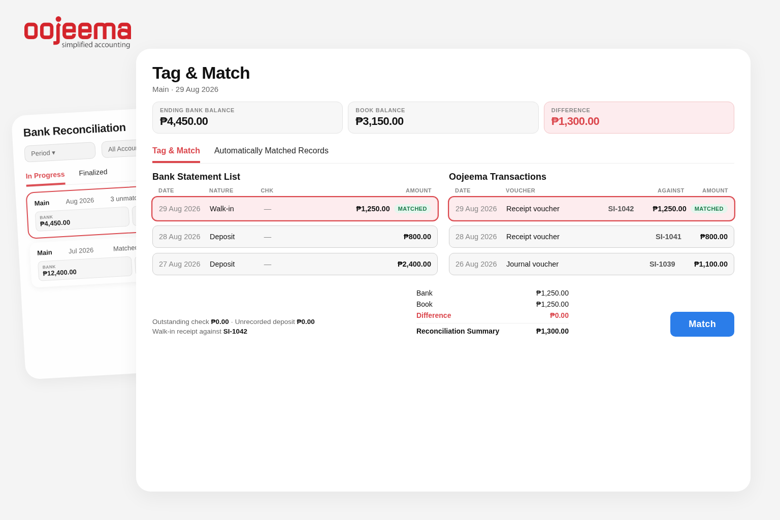 Bank Reconciliation list and Tag and Match in Oojeema